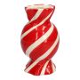 Bauchige Einzelblumenvase Bonbon AMIEL aus Keramik, mit schrägen Linien, rot-weiß, 24,7cm, Ø14cm