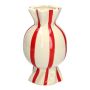 Bauchige Einzelblumenvase Bonbon AMIEL aus Keramik, mit Längsstreifen, rot-weiß, 24,7cm, Ø14cm