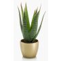 Kunst Sukkulente Aloe Variegata MARTINEZ, Keramiktopf gold, grün, 25cm, Ø17cm