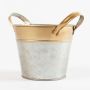 Metall Blumentopf EDUARDO mit Henkel, silber-gold, 16cm, Ø15cm