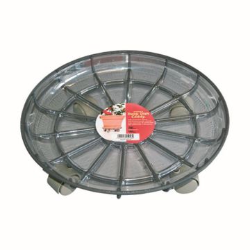 Runder Blumentopf Untersetzer DUNIK aus Kunststoff, outdoor, Rollen, grau, 10cm, Ø36cm