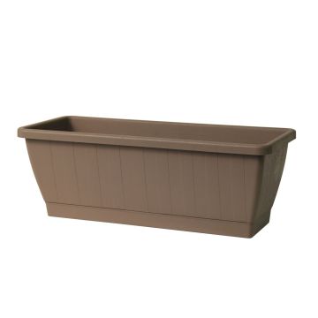Blumenkasten Balkon OPHIRA aus recyceltem Kunststoff, Wasserspeicher, Untersetzer, taupe, 49,5x19,5x17,5cm