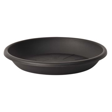 Runder Blumentopfuntersetzer VENERA aus recyceltem Kunststoff, mit Löchern, anthrazit, 4cm, Ø28cm Runder Blumentopfuntersetzer VENERA aus recyceltem Kunststoff, mit Löchern, anthrazit, 4cm, Ø28cm