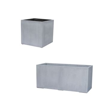 Mix Palette Polystone Übertöpfe ALULY-KERVANA, 16 Stück, outdoor, grau, Würfel 30x30cm / Kasten 100x45cm Mix Palette Polystone Übertöpfe ALULY-KERVANA, 16 Stück, outdoor, grau, Würfel 30x30cm / Kasten 100x45cm