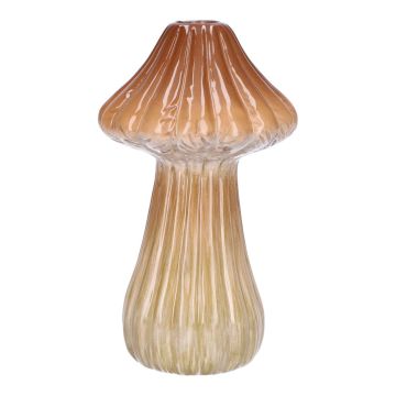 Keramik Blumenvase RATBURGA, Pilz Form, Rillen, braun-beige, 16cm, Ø9cm
