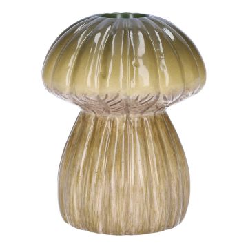 Pilz Blumenvase REFELINDE, Keramik, Rillen, grün-beige, 12cm, Ø9,5cm