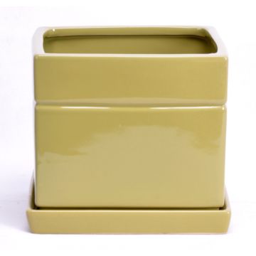 Eckiger Blumentopf ALVOS aus Keramik, khaki, 13x13x11cm