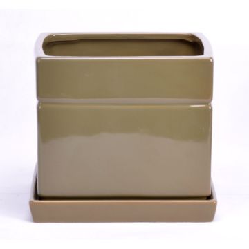 Eckiger Blumentopf ALVOS aus Keramik, olivgrün, 13x13x11cm