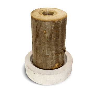 Outdoor Kerze MATTHILDA im Baumstamm, mit Einsatzkerze, Betonuntersetzer, 18cm, Ø12cm, 3h