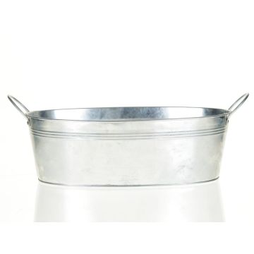 Ovale Zink Schale GERVASIA mit Henkel, silber, 25x13x12cm