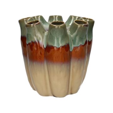 Blumenvase WIKTORIA aus Keramik, mit 8 Öffnungen, grün-braun-taupe, 19cm, Ø19cm Blumenvase WIKTORIA aus Keramik, mit 8 Öffnungen, grün-braun-taupe, 19cm, Ø19cm