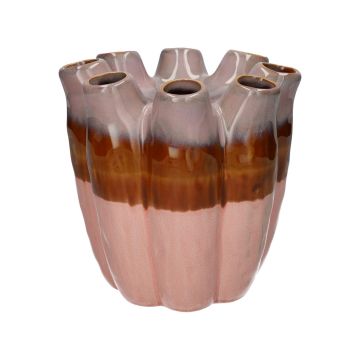 Blumenvase WIKTORIA aus Keramik, mit 8 Öffnungen, lila-braun-rosa, 19cm, Ø19cm Blumenvase WIKTORIA aus Keramik, mit 8 Öffnungen, lila-braun-rosa, 19cm, Ø19cm