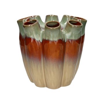 Blumenvase WIKTORIA aus Keramik, mit 8 Öffnungen, grün-braun-taupe, 24cm, Ø24cm Blumenvase WIKTORIA aus Keramik, mit 8 Öffnungen, grün-braun-taupe, 24cm, Ø24cm
