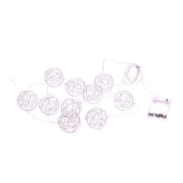 Lichterkette Drahtkugeln EMANUELLE, silber, 20 LEDs, Batterie, 133cm, Ø5cm