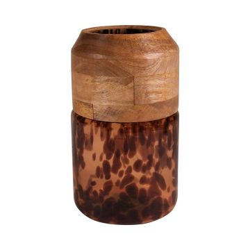 Glasvase RUSSELL mit Mangoholz, Leopardenmuster, braun-klar, 25,5cm, Ø15cm