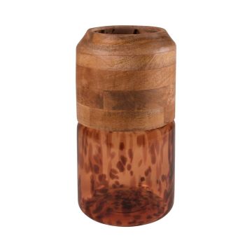Glasvase RUSSELL mit Mangoholz, Leopardenmuster, braun-klar, 33,5cm, Ø18cm