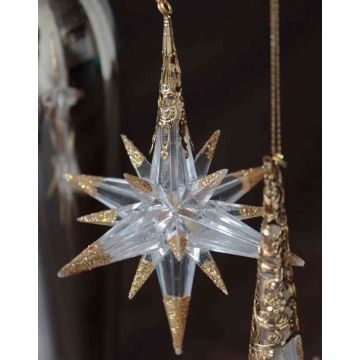 Acryl Anhänger Stern MABOU, Glitzer, gold, 10cm, Ø10cm