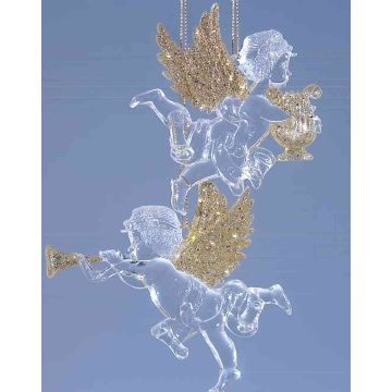 Acryl Hänger Engel LINDY, 2 Stück, Harfe, Lyra, Glitzer, gold, 9x10cm