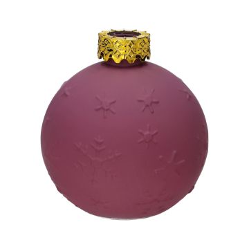 Glas Dekoflasche Weihnachtskugel ZIMA mit Schneeflocken, aubergine-matt, 10,5cm, Ø9,8cm