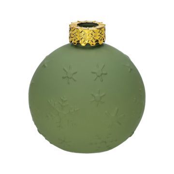 Glas Dekoflasche Weihnachtskugel ZIMA mit Schneeflocken, grün-matt, 10,5cm, Ø9,8cm