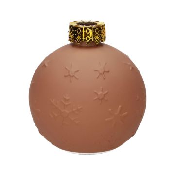 Glas Dekoflasche Weihnachtskugel ZIMA mit Schneeflocken, mocha-matt, 10,5cm, Ø9,8cm