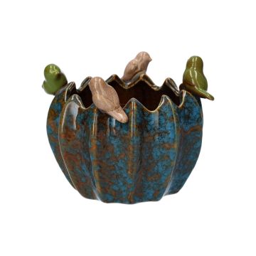 Pflanztopf TARINO aus Keramik, mit 3D Vögeln, blau-braun-grün-beige, 11cm, Ø13,8cm