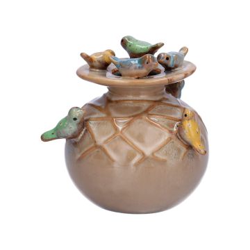 Blumenvase LYRO mit 3D Vögeln, braun-gelb-blau-grün, 12cm, Ø11cm