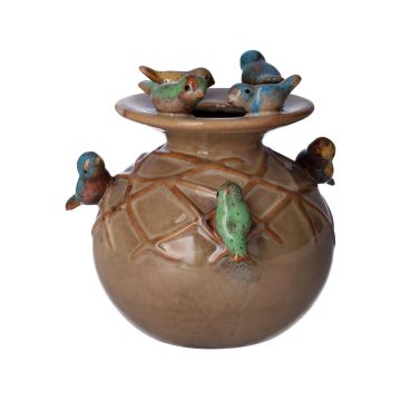 Blumenvase LYRO mit 3D Vögeln, braun-gelb-blau-grün, 14,5cm, Ø12,5cm