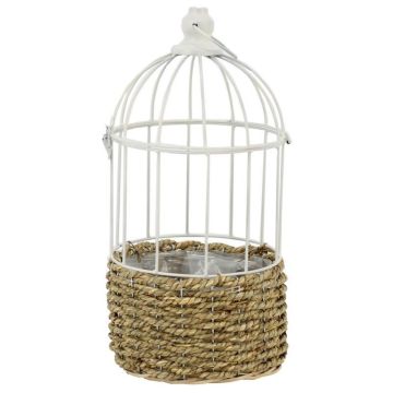 Vogelhaus Pflanzkorb TUKFE aus Schilf, hängend, beige-weiß, 40cm, Ø18cm