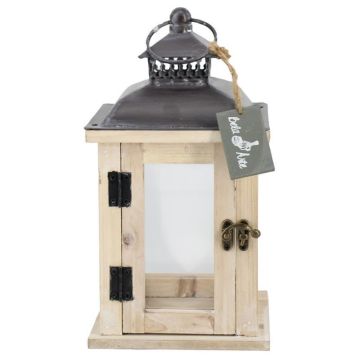 Holz Laterne BEGGY mit Glas, Henkel, beige, 15,5x15,5x29cm Holz Laterne BEGGY mit Glas, Henkel, beige, 15,5x15,5x29cm