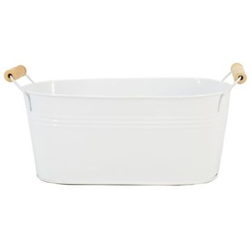 Ovaler Zinkeimer MAUREA mit Buchenholz Henkel, weiß, 26x12,5x11,5cm Ovaler Zinkeimer MAUREA mit Buchenholz Henkel, weiß, 26x12,5x11,5cm