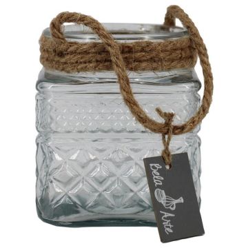 Windlicht MELMY mit Seil, Rautenmuster, klar, 13cm, Ø11cm Windlicht MELMY mit Seil, Rautenmuster, klar, 13cm, Ø11cm
