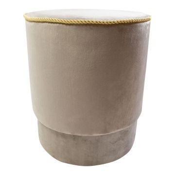 Samt Hocker NANNA, goldene Bordüre, champagner, 45cm, Ø38cm