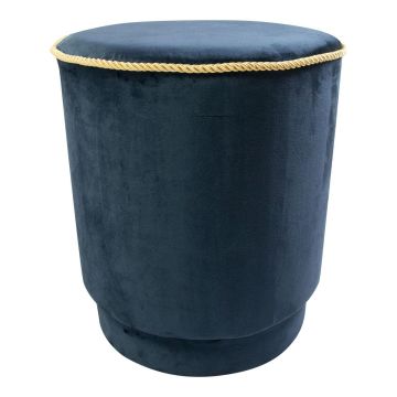 Samt Hocker NANNA, goldene Bordüre, navyblau, 45cm, Ø38cm