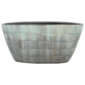 Ovaler Keramiktopf DELTA mit Rillen, hellblau-grau, 30x15x14cm Ovaler Keramiktopf DELTA mit Rillen, hellblau-grau, 30x15x14cm