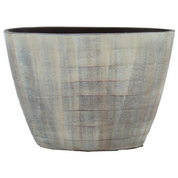 Ovaler Keramiktopf DELTA mit Rillen, hellblau-grau, 33x16,5x23cm Ovaler Keramiktopf DELTA mit Rillen, hellblau-grau, 33x16,5x23cm