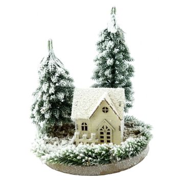 Deko Schneelandschaft Lichterhaus SEWARD, Tannenbäume, LEDs, weiß-grün, 25cm, Ø20cm
