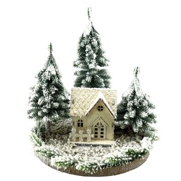 Deko Schneelandschaft Lichterhaus SEWARD, Tannenbäume, LEDs, weiß-grün, 25cm, Ø25cm Deko Schneelandschaft Lichterhaus SEWARD, Tannenbäume, LEDs, weiß-grün, 25cm, Ø25cm
