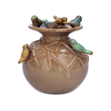 Blumenvase LYRO mit 3D Vögeln, braun-gelb-blau-grün, 16cm, Ø14,3cm