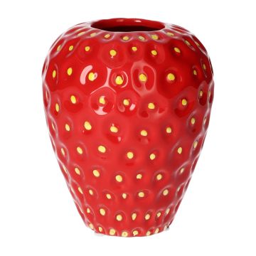 Blumenvase Erdbeere ESBERA, Einkerbungen, rot-gelb, 14cm, Ø11,6cm