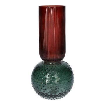 Tischvase Glas FRODO mit Rillen Punkten, blau-rot-klar, 20cm, Ø9,5cm Tischvase Glas FRODO mit Rillen Punkten, blau-rot-klar, 20cm, Ø9,5cm