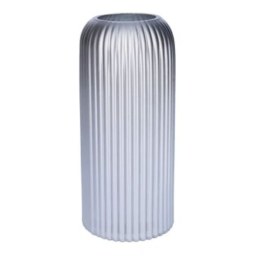 Blumenvase ALBURGIS mit Rillen, Glas, silber-metallic, 20cm, Ø8,7cm
