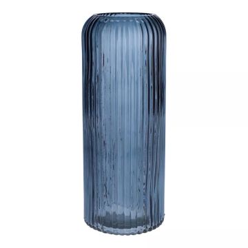 Blumenvase ALBURGIS mit Rillen, Glas, blau-klar, 25cm, Ø10cm