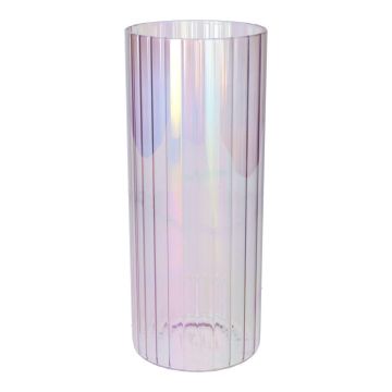 Blumen Vase BLANDINA, Glas, Rillen, lila-irisierend-transparent, 24cm, Ø10cm