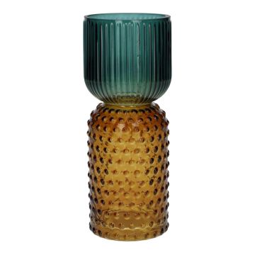 Tischvase Glas ELEANORA mit Rillen Punkten, amber-blau-klar, 20cm, Ø8cm Tischvase Glas ELEANORA mit Rillen Punkten, amber-blau-klar, 20cm, Ø8cm