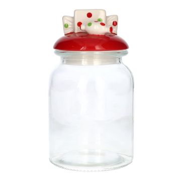 Vorratsglas JULIENNE mit Deckel, gepunktete Bonbons als Griff, klar-rot, 19,7cm, Ø10,9cm