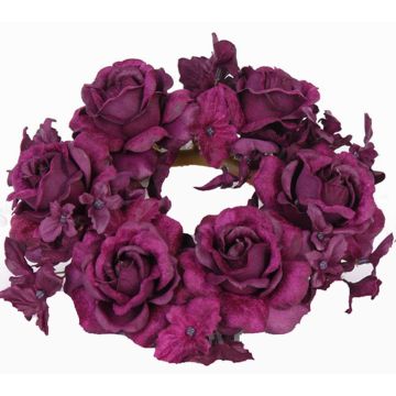 Künstlicher Kerzenkranz INGA, Rose, Hortensie, violett, Ø15cm Künstlicher Kerzenkranz INGA, Rose, Hortensie, violett, Ø15cm