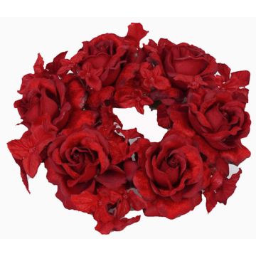 Künstlicher Kerzenkranz INGA, Rose, Hortensie, rot, Ø15cm