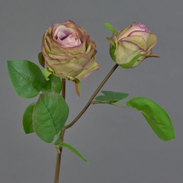 Kunstblume Rose RENATUS, violett-rosa-grün, 45cm, Ø6-8cm