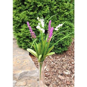 Kunst Blumenstrauß SIVIKELO, Maiglöckchen, Lavendel, Steckstab, violett-weiß, 40cm